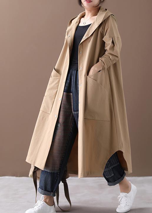 Modern hooded Large pockets fine clothes For Women khaki baggy coat - SooLinen