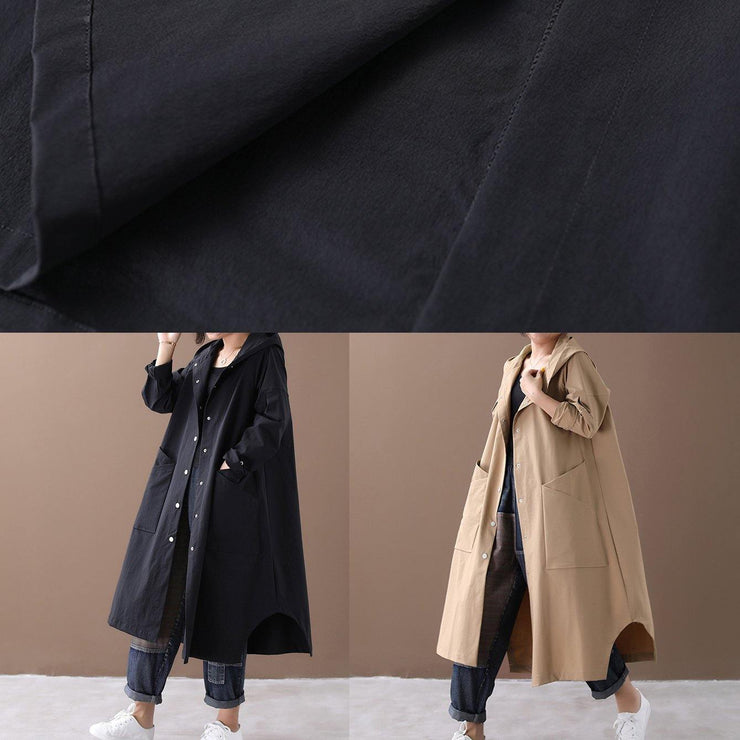 Modern hooded Large pockets fine clothes For Women khaki baggy coat - SooLinen