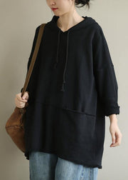 Modern hooded drawstring fall shirts Christmas Gifts black shirts - SooLinen