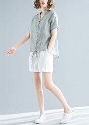 Modern hooded linen shirts women Fitted Sewing light green Dresses top Summer - SooLinen