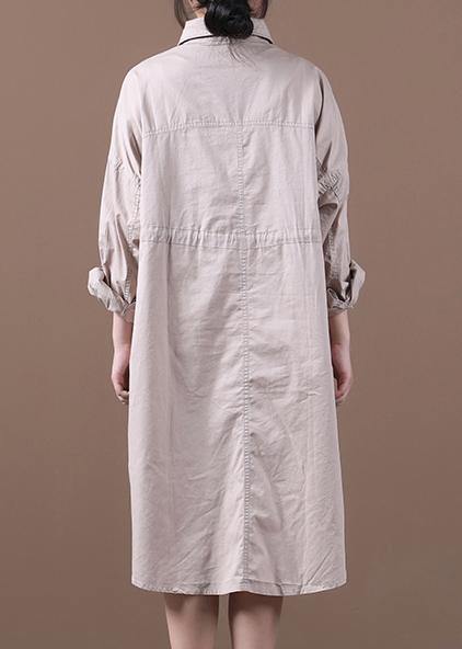 Modern khaki Robes lapel drawstring spring Dresses - SooLinen