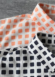 Modern lapel Button Down Wardrobes Sewing navy plaid Dresse - SooLinen