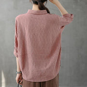 Modern lapel Button Down tops women Fabrics pink striped shirt - SooLinen