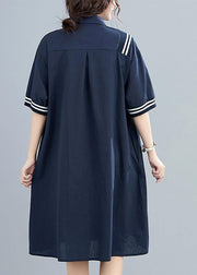 Modern lapel Cotton summer dresses Fashion Ideas navy Dress - SooLinen