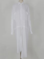 Modern lapel asymmetric cotton Tunic pattern white long shirt Dresses - SooLinen
