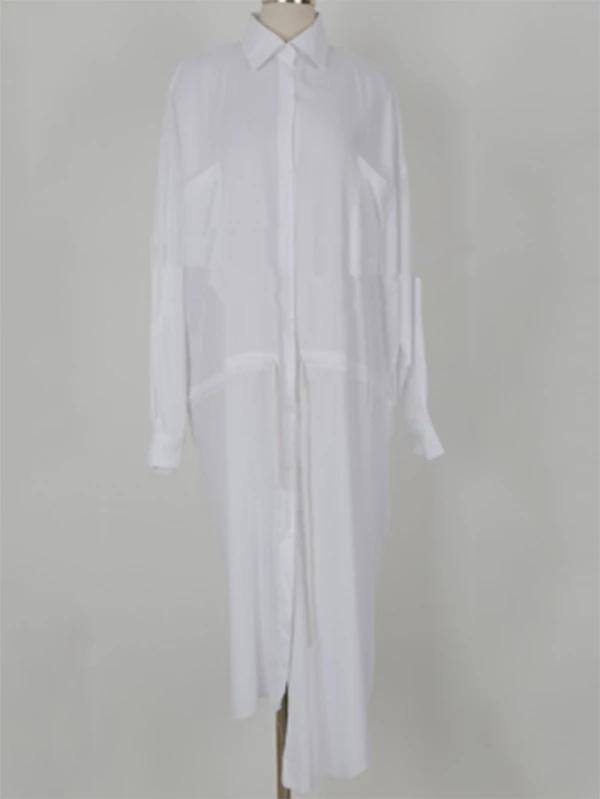 Modern lapel asymmetric cotton Tunic pattern white long shirt Dresses - SooLinen