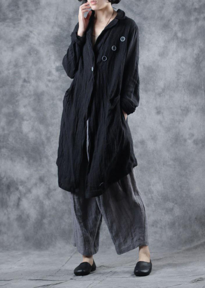 Modern lapel collar linen clothes Fashion Ideas black outwear long sleeve - SooLinen