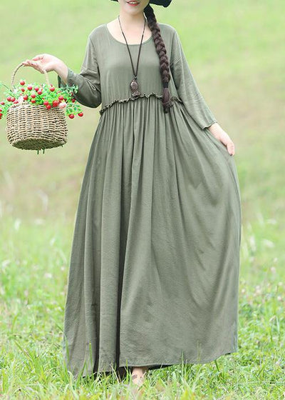 Modern light green cotton linen dresses Casual Fabrics o neck Maxi Dresses - SooLinen