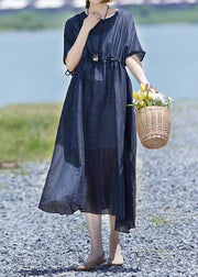 Modern linen clothes For Women boutique Drawstring Pure Color Casual Loose Maxi Dress - SooLinen
