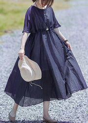 Modern linen clothes For Women boutique Drawstring Pure Color Casual Loose Maxi Dress - SooLinen