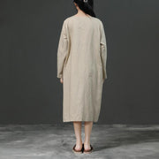 Modern linen cotton Robes 2019 Women Long Sleeve Loose Beige Autumn Dress