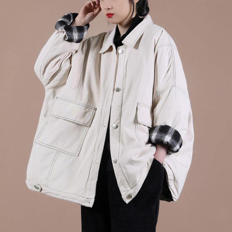 Modern nude Plus Size tunic coat Photography lapel Button Down spring outwear - SooLinen