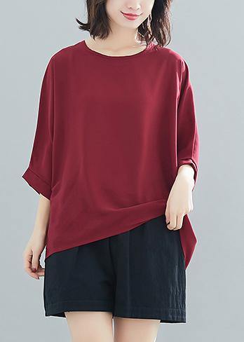Modern o neck Batwing Sleeve chiffon For Women boutique Wardrobes burgundy Love tops Summer - SooLinen