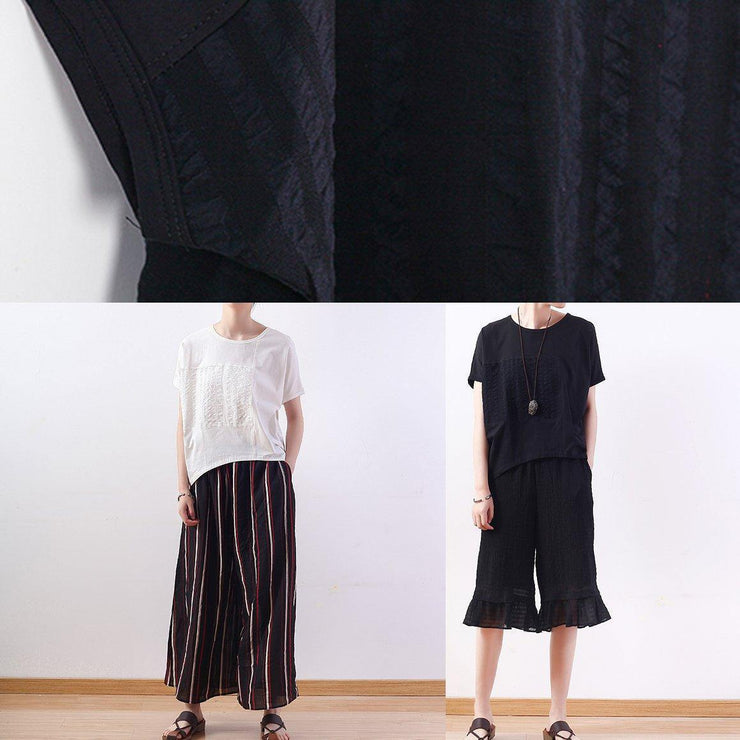 Modern o neck Batwing Sleeve cotton Tunic Sewing black shirt - SooLinen