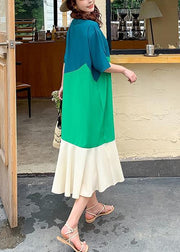 Modern o neck Ruffles clothes Runway green patchwork Art Dress - SooLinen