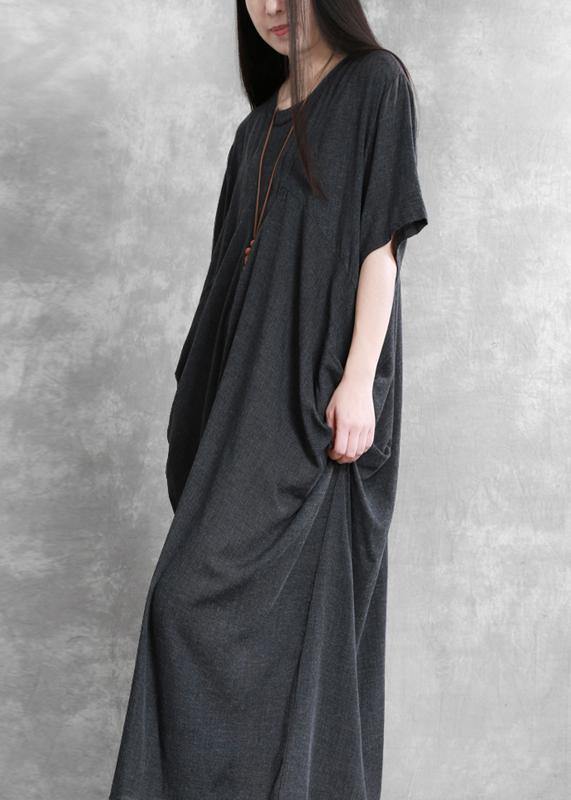 Modern o neck asymmetric summer Robes Runway dark gray Dresses - SooLinen