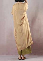 Modern o neck cotton summer clothes For Women Photography light yellow Maxi Dresses - SooLinen