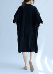 Modern o neck embroidery linen clothes Fashion Online Shopping black long Dresses Summer
