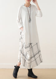 Modern o neck false two pieces cotton Wardrobes plus size Catwalk white cotton Dress spring