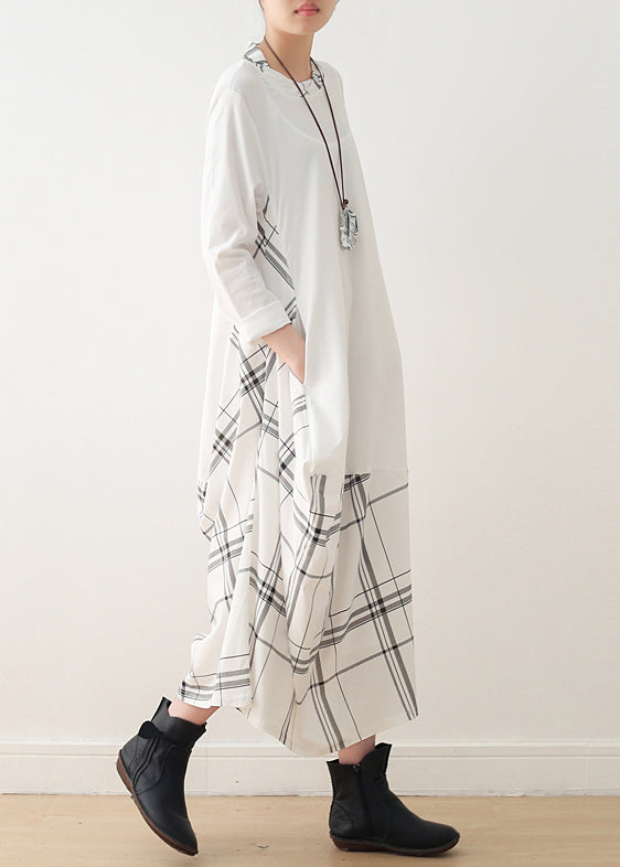 Moderne Kleiderschränke aus Baumwolle mit O-Ausschnitt und falschem Zweiteiler in Übergröße Laufstegkleid aus weißer Baumwolle