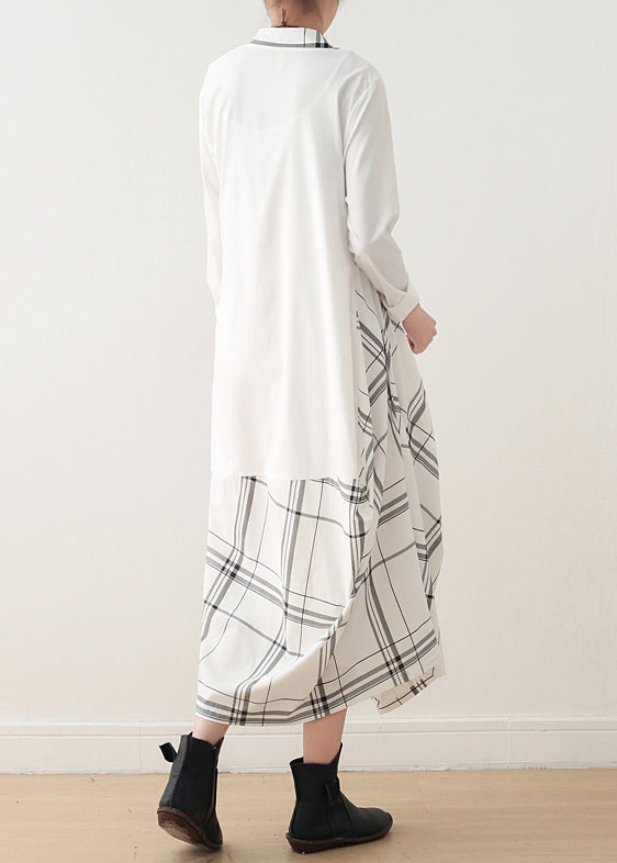 Moderne Kleiderschränke aus Baumwolle mit O-Ausschnitt und falschem Zweiteiler in Übergröße Laufstegkleid aus weißer Baumwolle