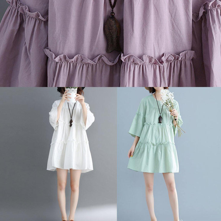Modern o neck flare sleeve Cinched Cotton Women Photography purple Dress summer - SooLinen