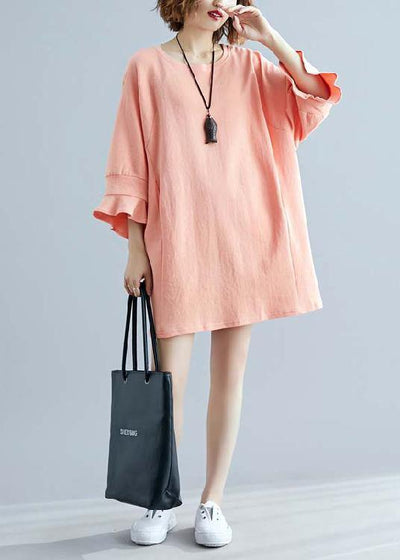 Modern o neck half sleeve cotton linen outfit Work orange Dresses summer - SooLinen
