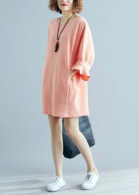 Modern o neck half sleeve cotton linen outfit Work orange Dresses summer - SooLinen
