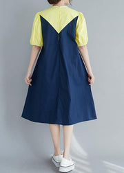 Modern o neck lantern sleeve Cotton summer yellow Dresses - SooLinen