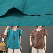 Modern o neck pockets linen summer clothes Fashion chocolate blouse - SooLinen