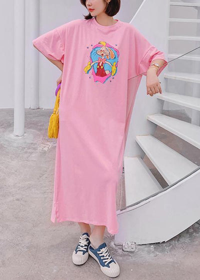 Modern o neck quilting clothes Outfits pink Cartoon anime print long Dresses - SooLinen
