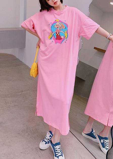 Modern o neck quilting clothes Outfits pink Cartoon anime print long Dresses - SooLinen
