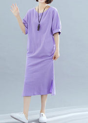 Modern o neck side open cotton clothes Runway purple Maxi Dresses summer - SooLinen