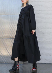 Modern o neck Cinched cotton fall Long Shirts Fashion Ideas black A Line Dresses - SooLinen