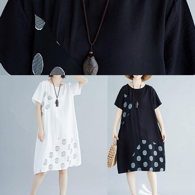 Modern patchwork Cotton tunics for women Tunic Tops white Dresses summer - SooLinen