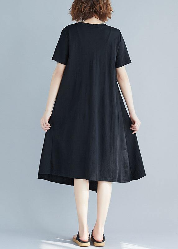 Modern patchwork white prints Cotton Tunics asymmetric hem short summer Dress - SooLinen