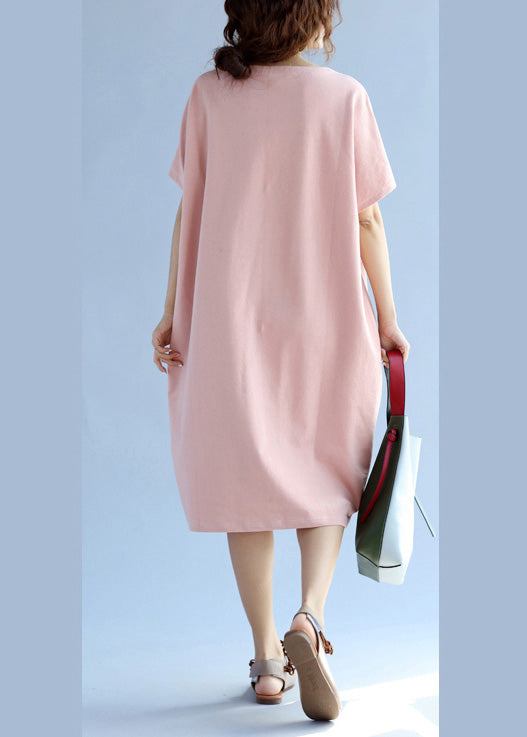 Modern pink Cotton quilting clothes Fashion Ideas pockets loose Summer Dresses