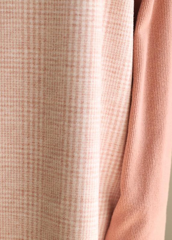 Modern pink cotton dresses false two pieces Robe high neck Dresses - SooLinen