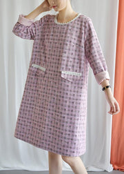Modern plaid Blended outfit o neck Knee fall Dresses - SooLinen