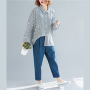 Moderne Taschen Baumwolle Kleidung plus Größe Tunika-Tops schwarz weiß gestreifte Tunika-Shirts