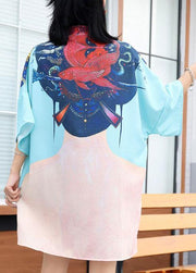 Modern prints Cotton clothes Sewing blue Chinese Button Dress summer - SooLinen