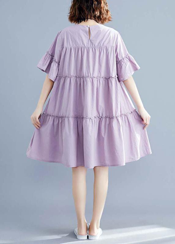 Modern purple Cotton quilting dresses o neck patchwork oversized summer Dresses - SooLinen
