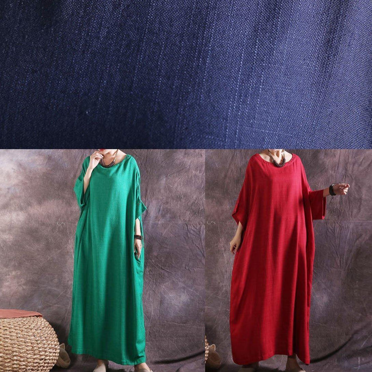 Modern red cotton clothes For Women Batwing Sleeve loose summer Dresses - SooLinen