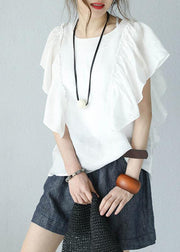 Modern ruffles sleeve linen Tunic Inspiration white top summer - SooLinen
