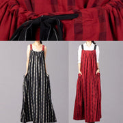 Modern sleeveless linen clothes Catwalk red patchwork Dress fall - SooLinen