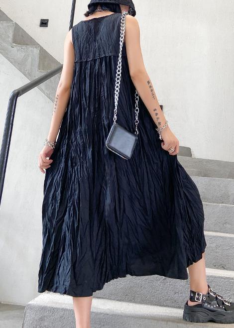 Modern sleeveless Cinched cotton summer dress Fabrics black Maxi Dresses - SooLinen
