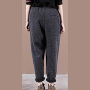 Modern spring wild pants plus size dark gray Work Outfits elastic waist pockets casual pants - SooLinen
