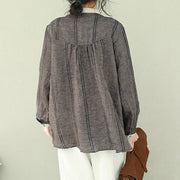 Modern stand collar linen crane tops Pakistani Sleeve brown short blouse