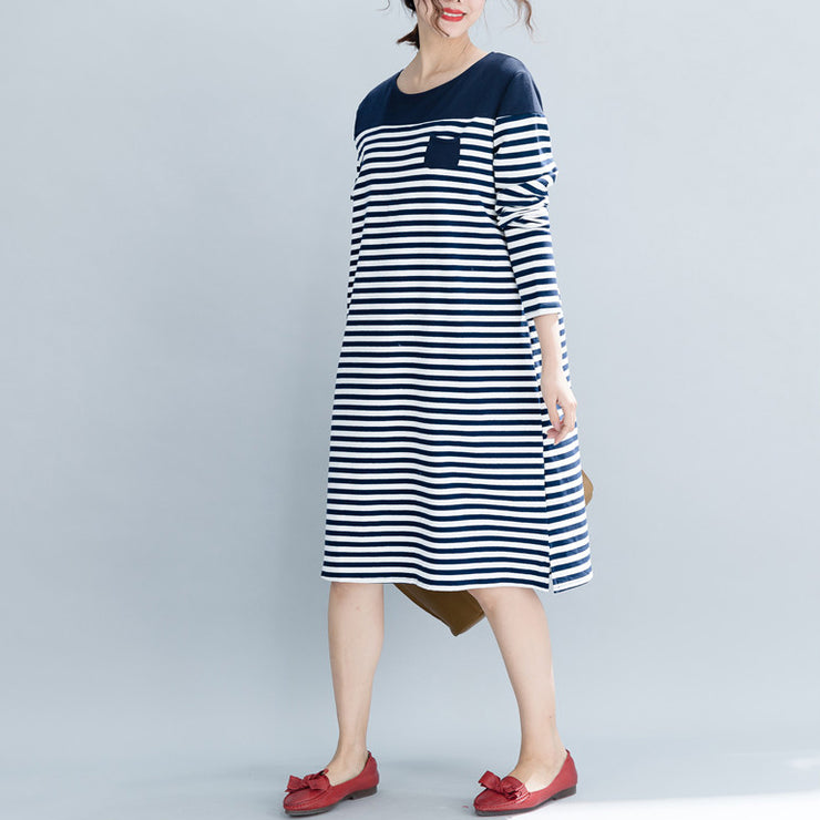 Modern striped Cotton Tunics Boho Fashion Ideas pockets cotton Dress