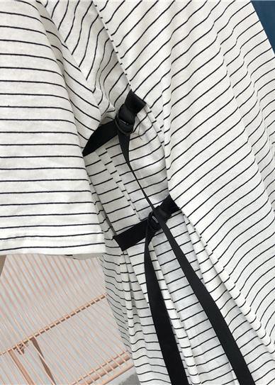 Modern striped cotton tunic pattern tie waist Robe summer Dress - SooLinen